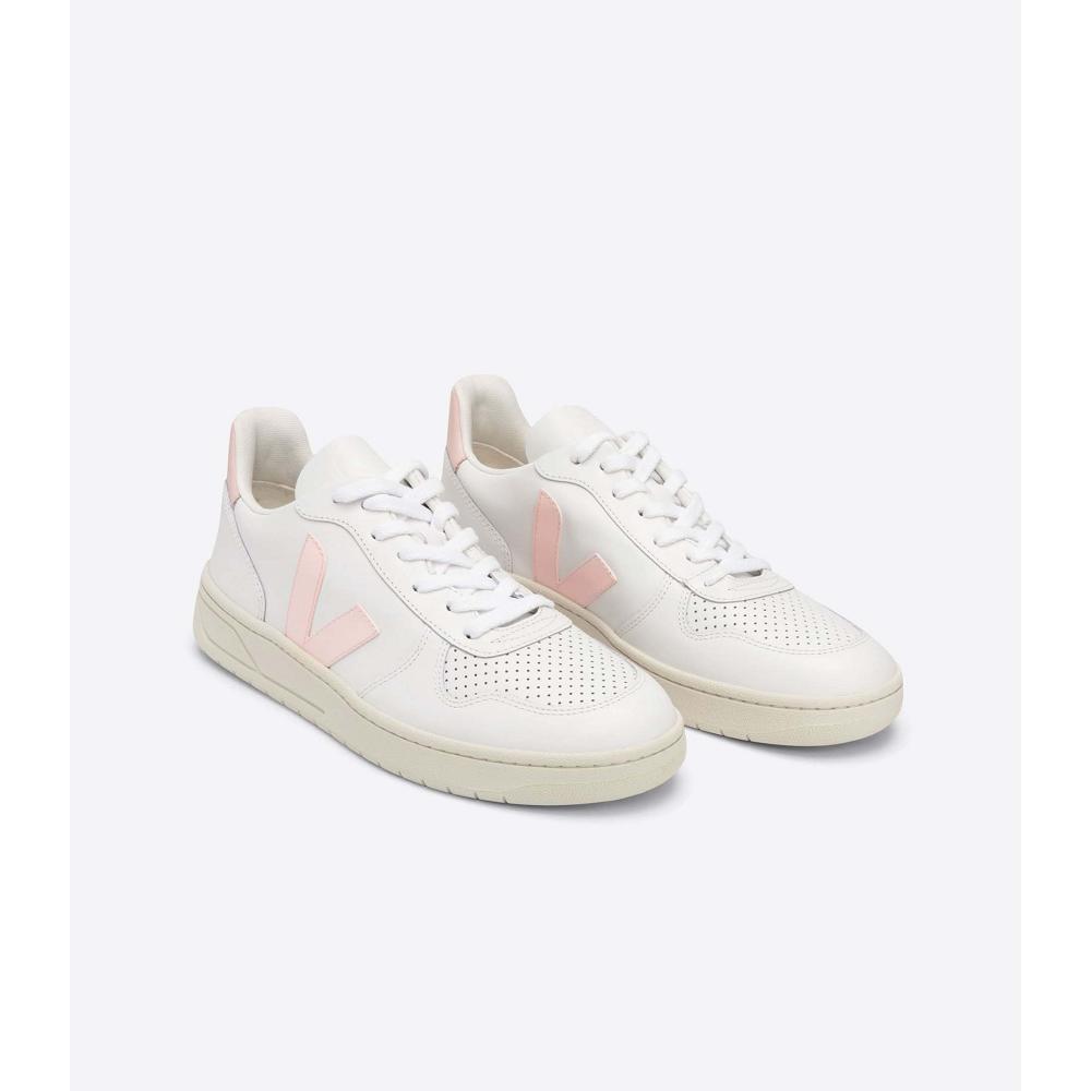 Veja V-10 LEATHER Tornacipő Női White/Pink | HU 659RVD